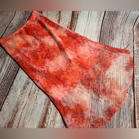 Salmon colored skirt size 12/14 by Amy Byer. Sheer print overr polyester slip. - Picture 2 of 3
